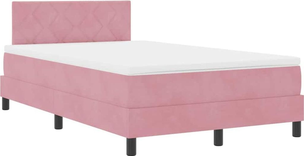vidaXL LED Boxspringbett mit Matratze mit LED Rosa 120 x 200 cm Samt
