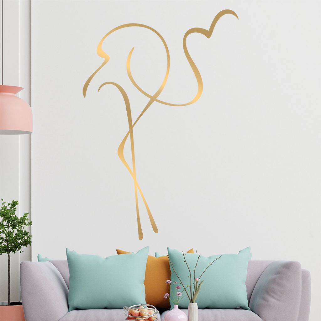 Flamingo Linien Wandtattoo in 6 Größen - Wandaufkleber Wall Sticker - Dekoration, Küche, Wohnzimmer, Schlafzimmer, Badezimmer