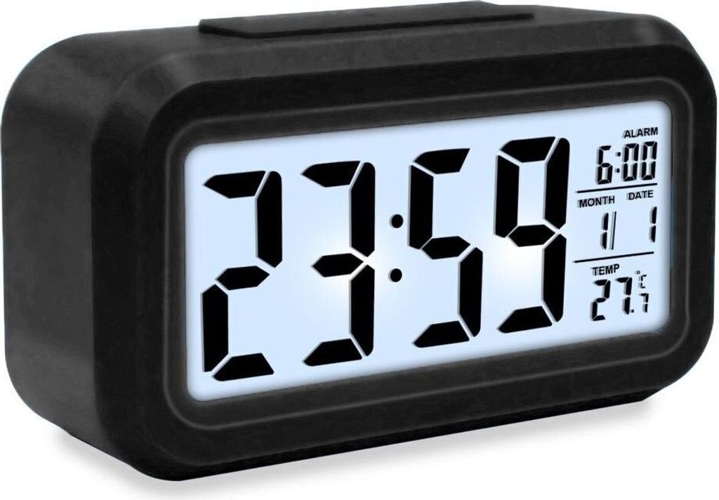 LED Wecker Digital Alarmwecker Uhr Kalender Beleuchtet Schlummerfunktion Alarm Schwarz
