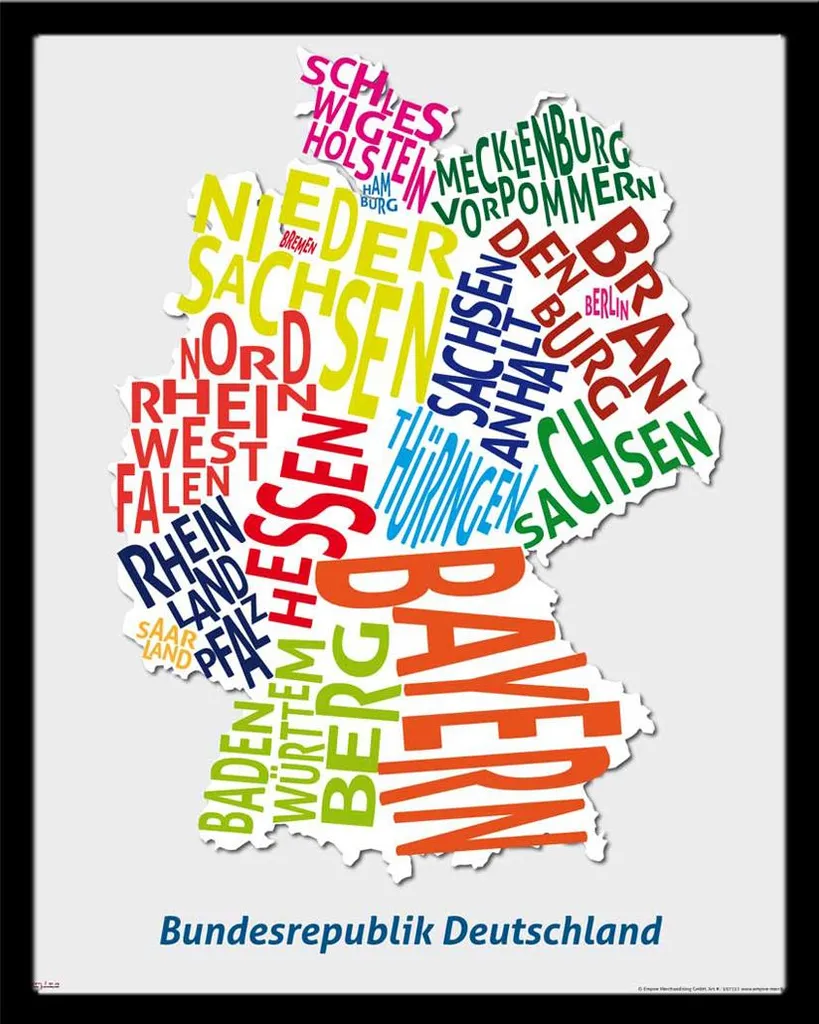 Affiche Géographique Allemagne sous Cadre Noir Shinsuke® 20x30 cm