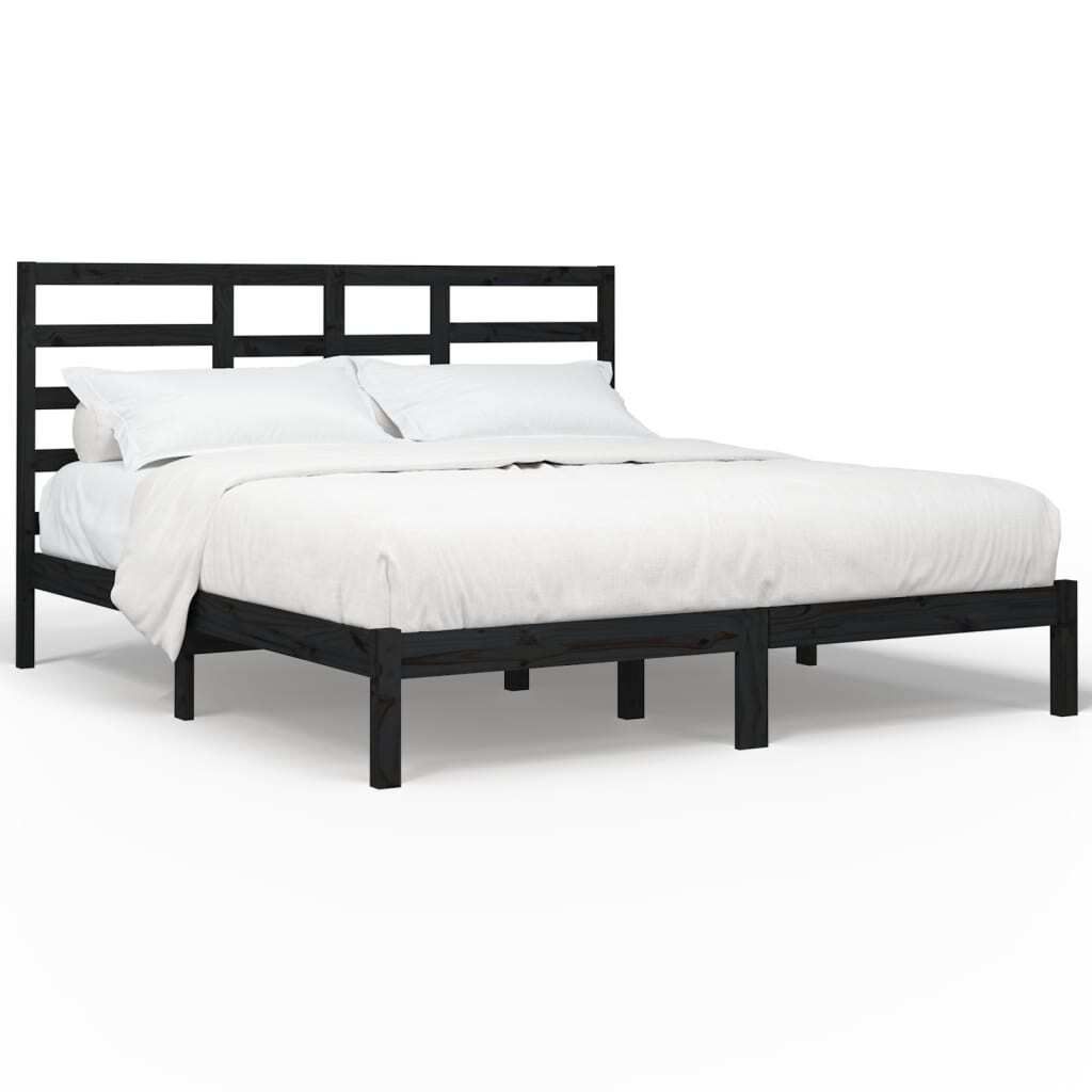 vidaXL Lit en bois massif noir 200x200 cm Image du produit 