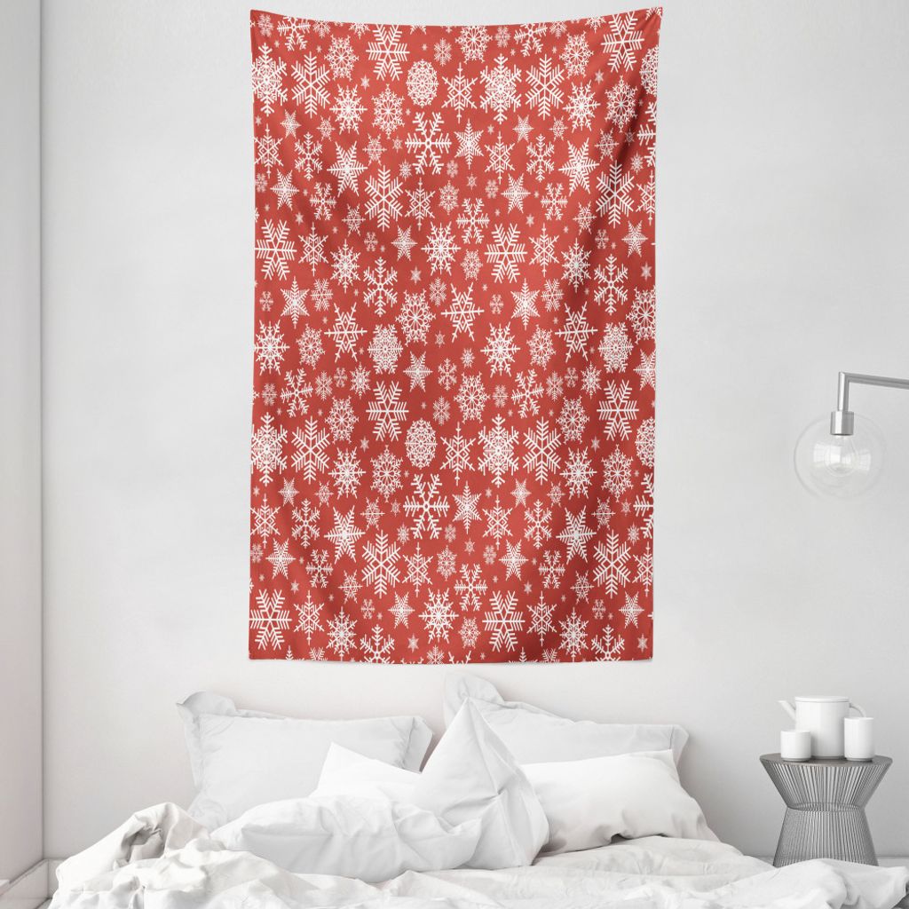 ABAKUHAUS rot Wandteppich und Tagesdecke, Verschiedene Schneeflocke-Winter aus Weiches Mikrofaser Stoff Waschbar ohne Verblassen Digitaldruck, 140 ...
