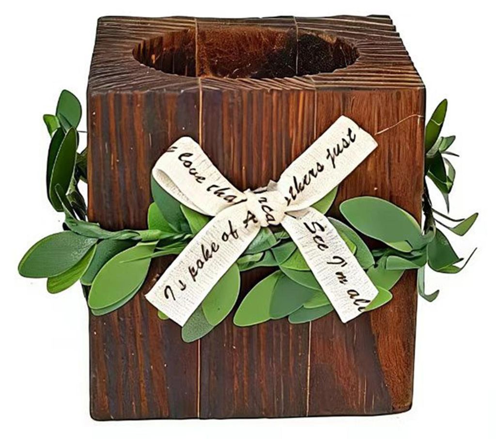 Rustikaler Teelichthalter aus Holz mit Schleife, Vintage-Tischdekoration für Kamin, Wohn- und Esszimmer