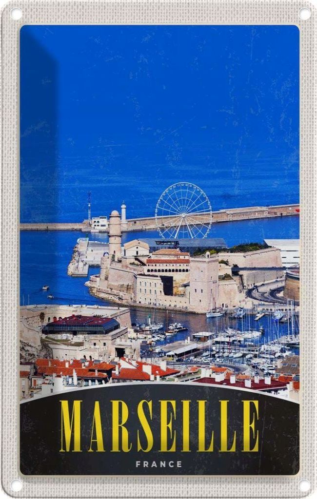 vianmo Blechschild 30x20 cm Marseille Frankreich Stadt Riesenrad Bildmotiv Reisemotiv Abenteuer Reisen Urlaub