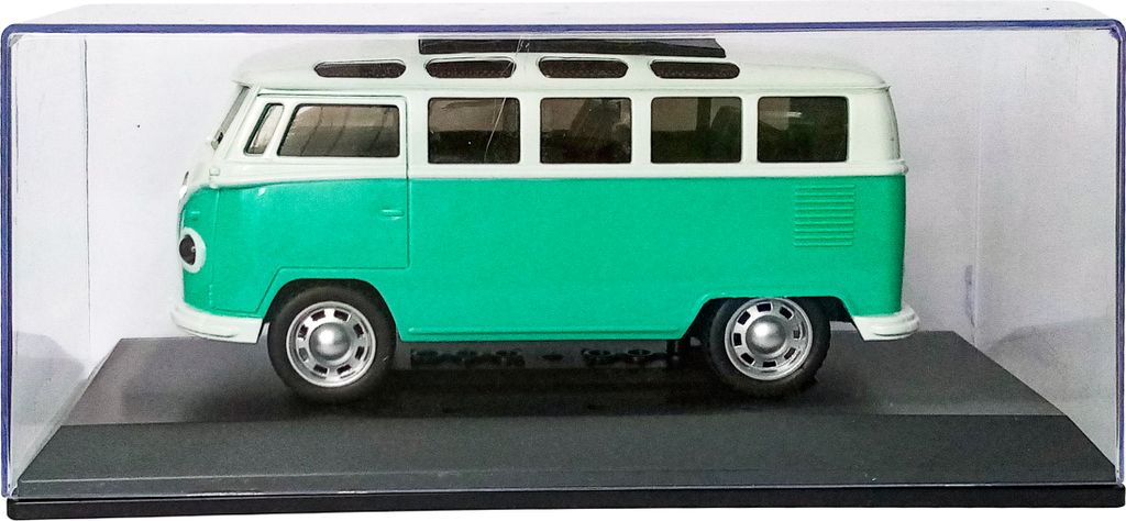 Retro Bus in Vitrine Modell mit Licht Sound Friktionsantrieb 15cm Modellauto Spielzeugauto Spielzeug Kinder Geschenk 28 (Grün)
