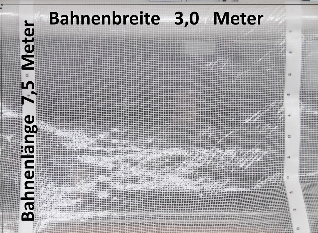 Schwere Gitterfolie 22,5m² 3m x 7,5m transparent Gitterplane Gewebefolie als Wetterschutz Regenschutz für Brennholz, Auto, Boot, u.v.a.