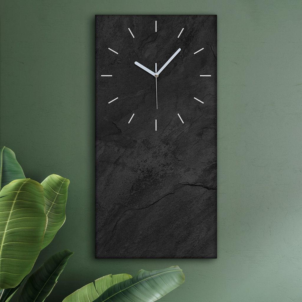 Wohnzimmer Leinwand Uhr Geräuschlos Küche 30x60 Schwarzer Stein, Marmor, Motive, Textur, weiße Zeiger