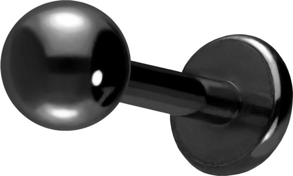 Ohrpiercing, Nasenpiercing Titan Labret mit Push Fit Schwarz Stablänge: 8mm + Stabstärke: 1,2mm + Kugelgröße: 3mm