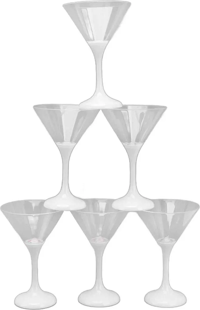 Glow Cup Martini LED 210ml à Pied en Plastique Transparent - 6 Unités