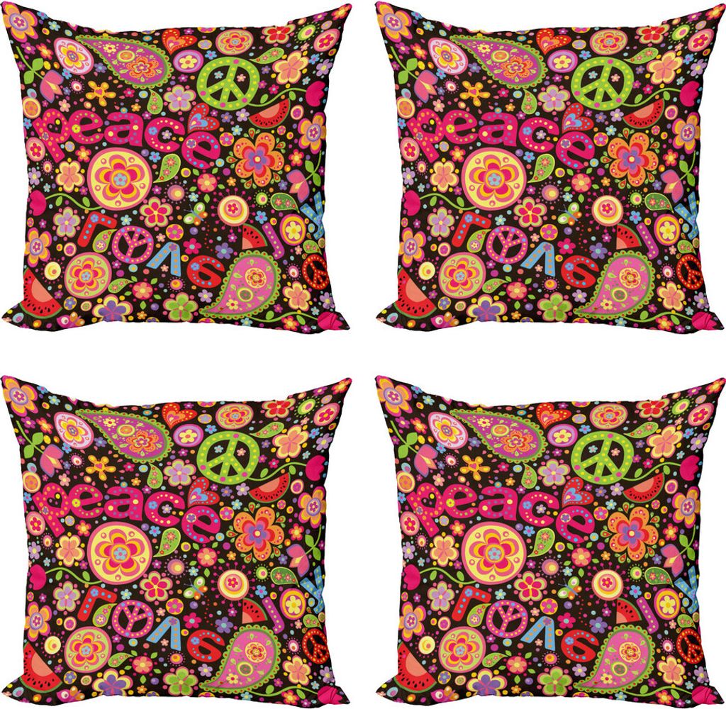 ABAKUHAUS toll Kissenbezug Set (4 Stück), Hippie-Paisley-Blätter, Moderner Doppelseitiger Digitaldruck, 60 cm x 60 cm, Mehrfarbig