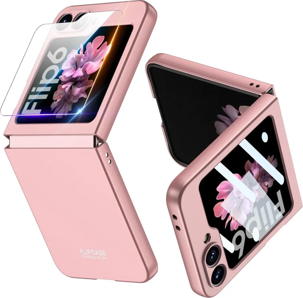 Custodia per Samsung Galaxy Z Flip 6 / Z Flip 7 FE Custodia PC rigida opaca e sottile con pellicola protettiva sul display rosa