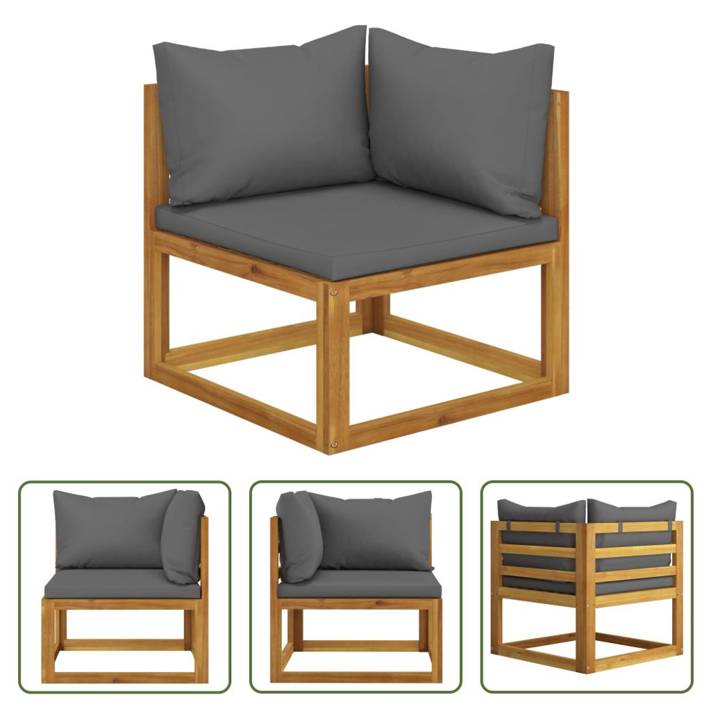 The Living Store Modular-Ecksofa mit Dunkelgrauen Kissen Akazie Massivholz