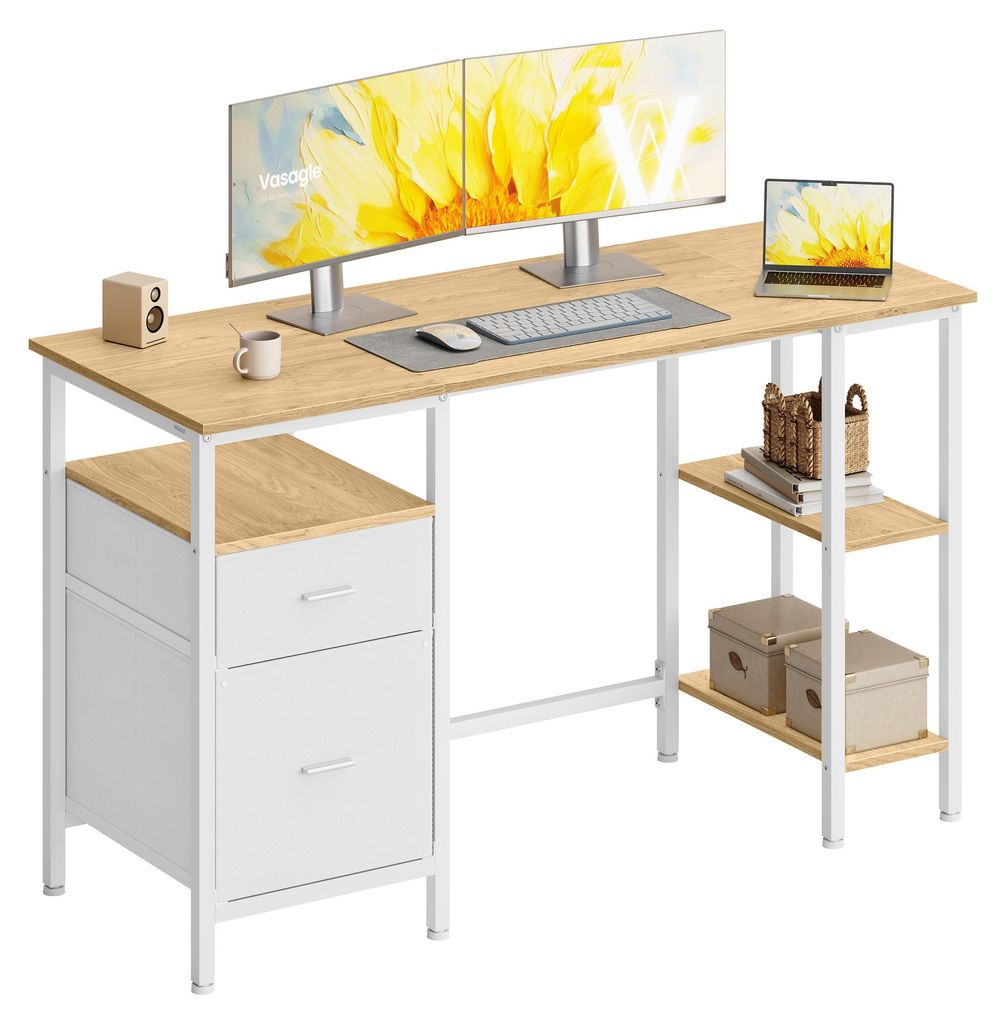 VASAGLE Schreibtisch mit 3 Ablagen, Bürotisch mit 2 Produktbild 