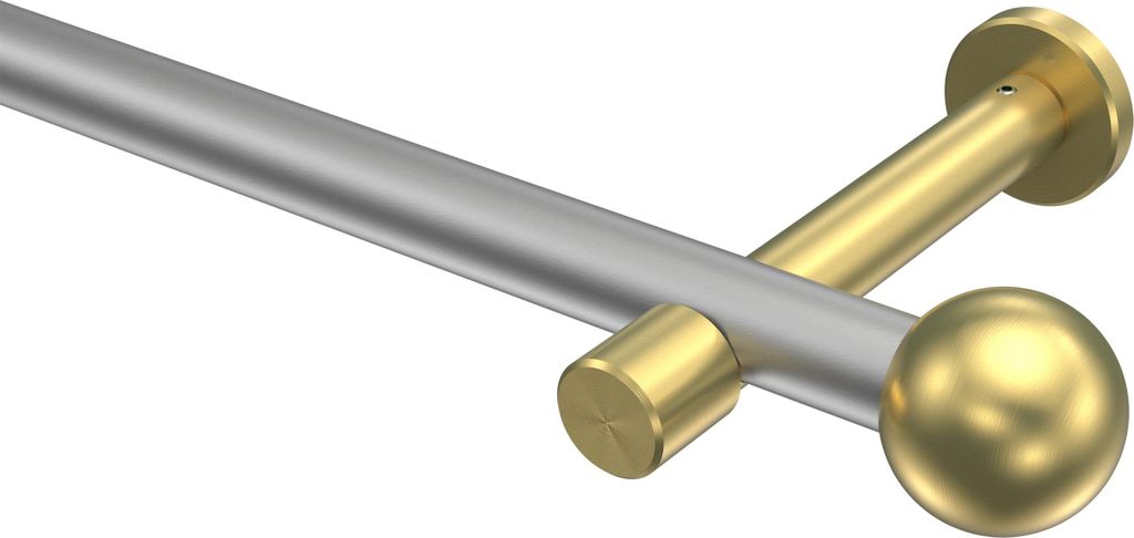 Interdeco Gardinenstange / Vorhangstange Silbergrau / Messing-Optik, Typ Prestige Luino (Kugel) ohne Ringe, 20 mm Ø 1-läufig, 160 cm