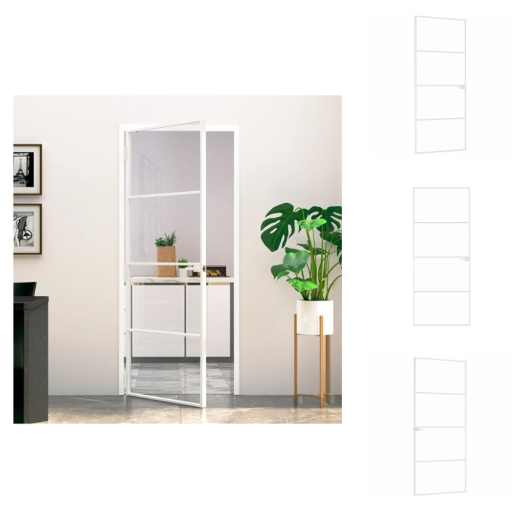 vidaXL Innentür Weiß 83x201,5 cm Hartglas & Aluminium Schlank - Haustüren