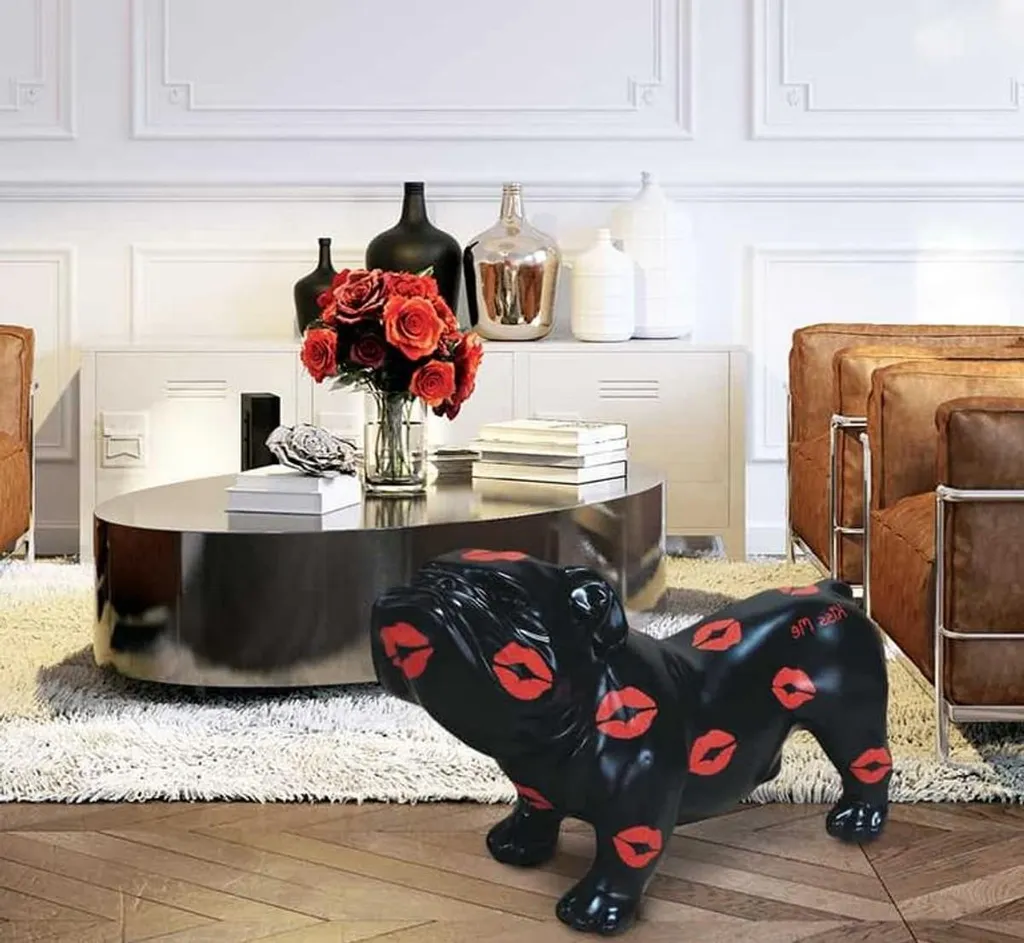 Statue Bouledogue Français Décorative 57 cm - Figurine Animale Design