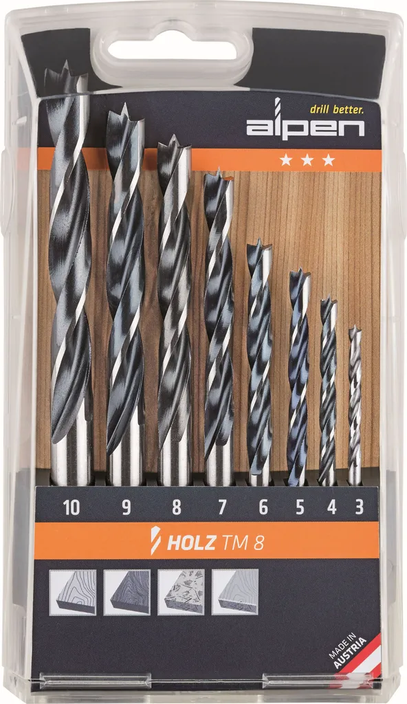 Set Punte Trapano Legno Alpen TM 8 Pezzi HSS Alta Precisione