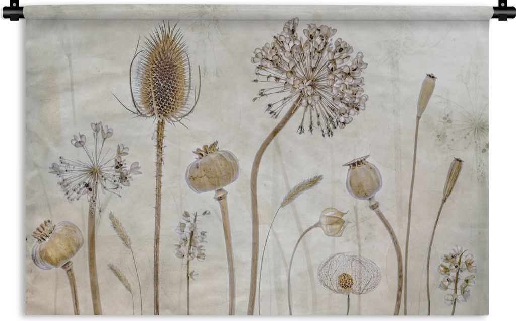 MuchoWow Wandteppich Wandbehang Blumen - Aquarell - Stilleben - Braun - Vintage 90x60 cm Tapisserie Dekoration Wandtuch - Wandskulpturen - Bildte...