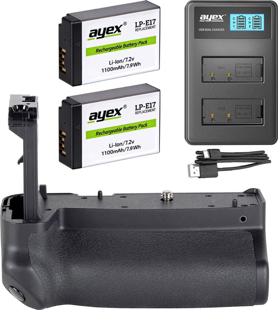 Batteriegriff Set für Canon EOS RP R8 + 2x LP-E17 Akku + 1x USB Dual Ladegerät
