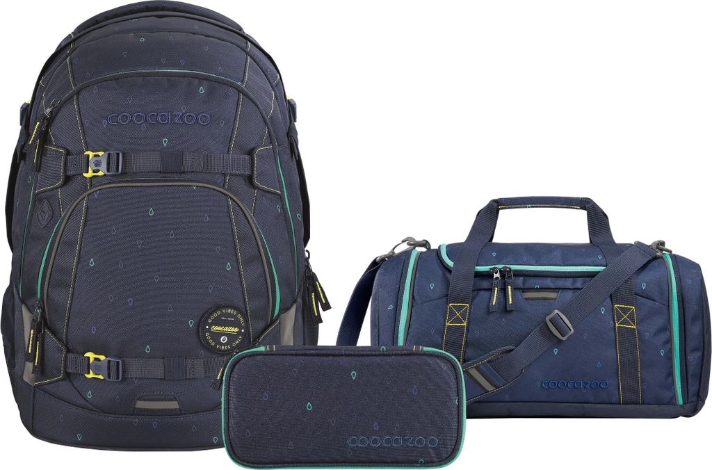 Coocazoo Rucksack-Set MATE Happy Raindrops, Mäppchen + Sporttasche