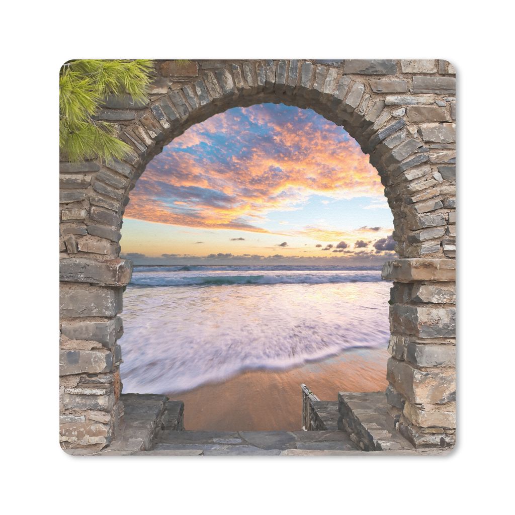 MuchoWow Mauspad Mousepad Abend - Meer - Strand - Aussicht 20x20 cm - Mousepads - Maus Mat - Pad - Mausunterlage - Desk Mat - Bureauartikeln