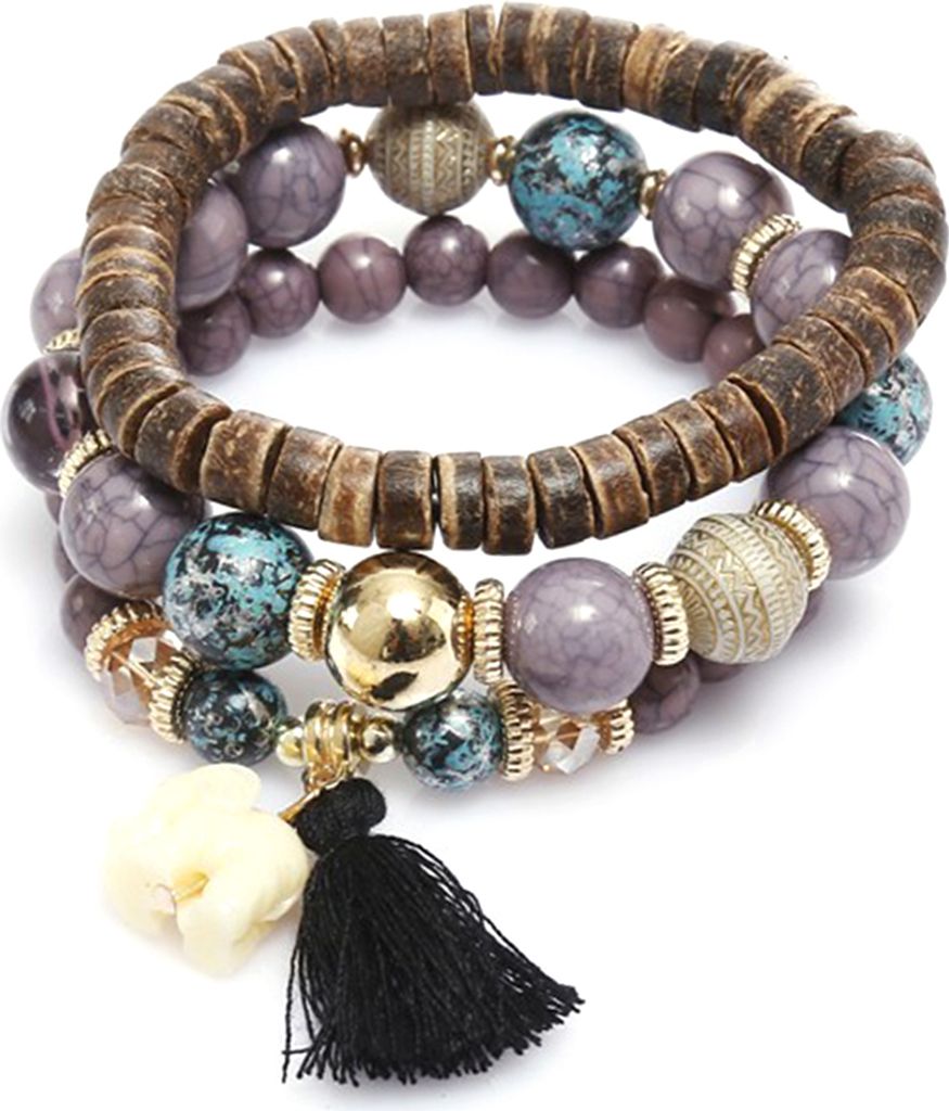 Boho-Damen-Armband mit Kunst-Türkis-Perlen-Elefant-Quasten-Charm, mehrschichtiges Armband, Geschenk-Kaffee