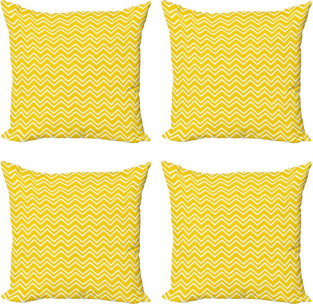 ABAKUHAUS Gelb Kissenbezug Set (4 Stück), Chevron-Muster-Gelb, Moderner Doppelseitiger Digitaldruck, 40 cm x 40 cm, Gelb und Weiß