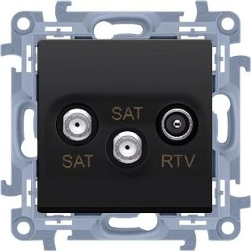 Prise TV SAT SAT RTV double SIMON10 pour plaque de finition noire mate
