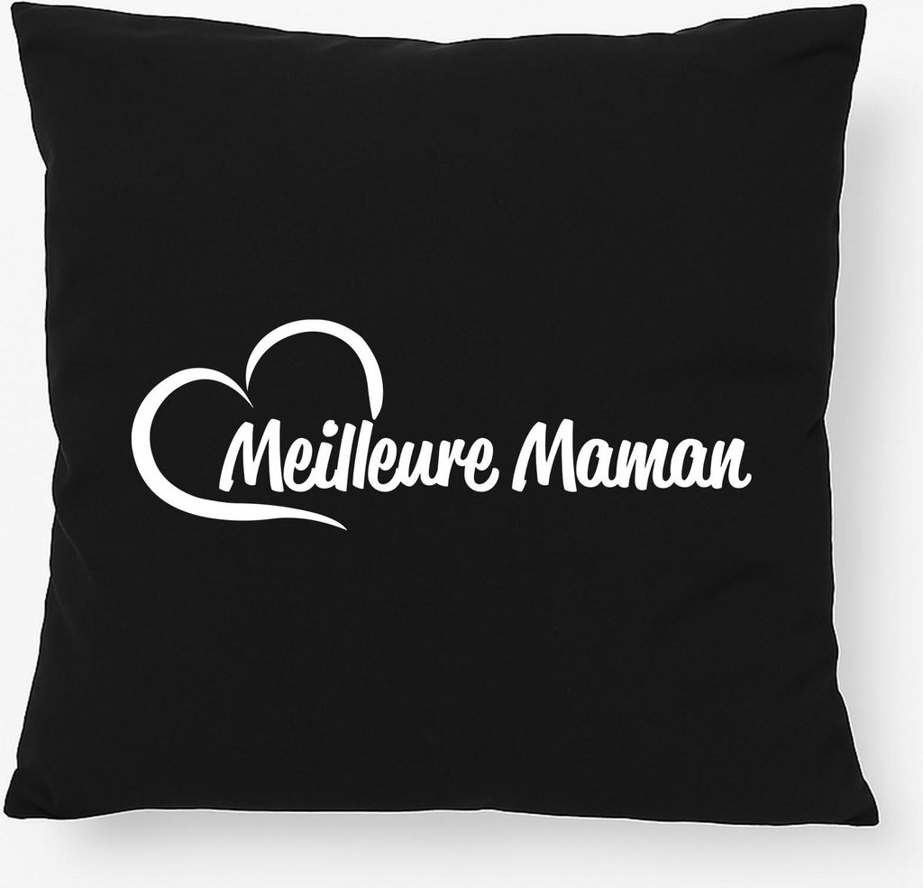 Huuraa Kissen Meilleure Maman Cœur 40x40cm mit Füllung Black Baumwolle Dekokissen Geschenkidee