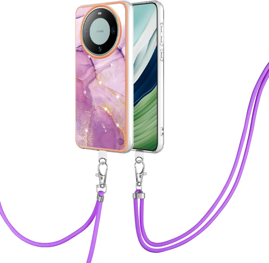Custodia con cinturino per Huawei Mate 60, paraurti in TPU morbido, custodia protettiva, con cinturino regolabile Rosa