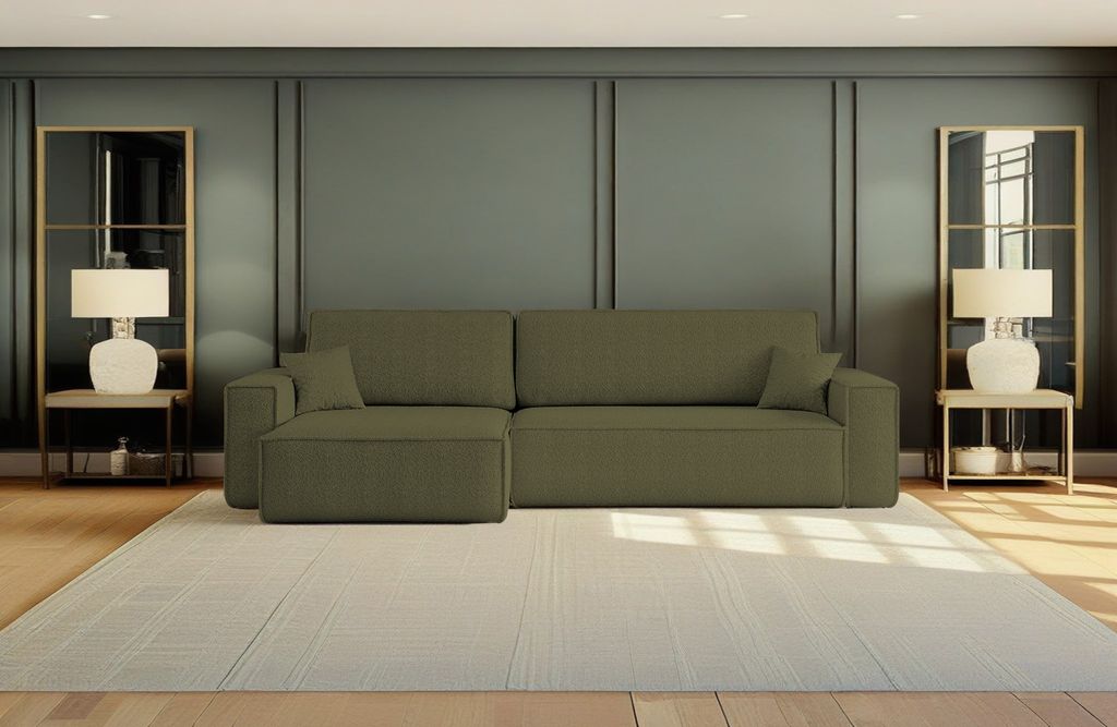 Kaiser Möbel Ecksofa mit schlaffunktion und bettkasten, Eckcouch BEST XL stoff Quelle Olive Links