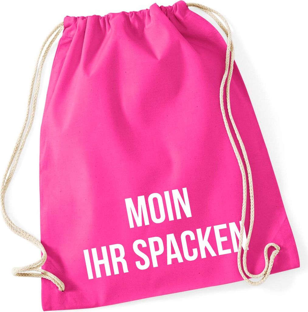 Huuraa Turnbeutel Moin ihr Spacken Spruch 12 Liter Fuchsia Baumwolle Rucksack Geschenkidee