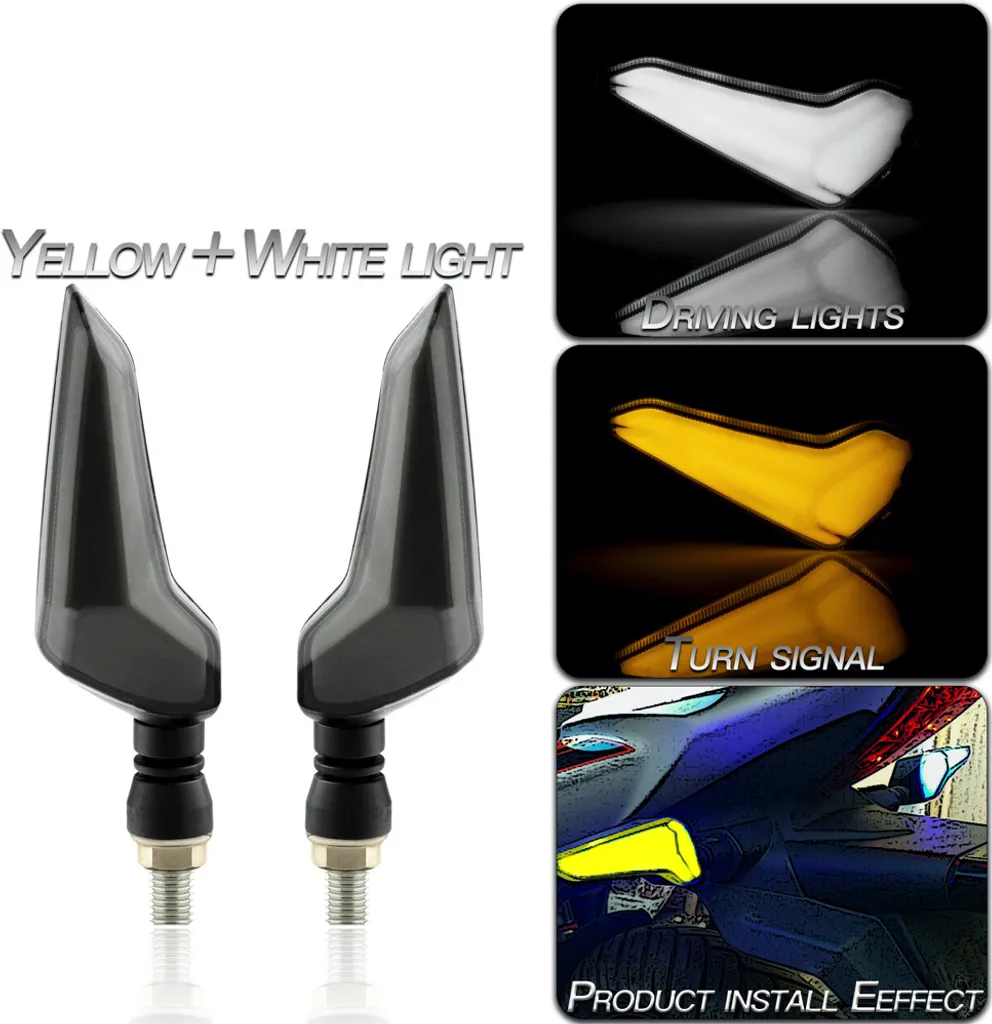 Kit 2 Luci LED Moto Forma L 12V | Frecce e DRL Bicolore Giallo Bianco