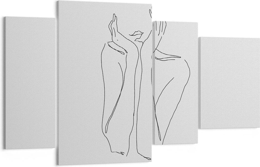 Bild auf Leinwand - Leinwandbild - 4 Teile - Träumerei Frau Skizze - 120x70cm - Wand Bild - Wanddeko - Wandbilder - Leinwanddruck - Bilder - Wandd...