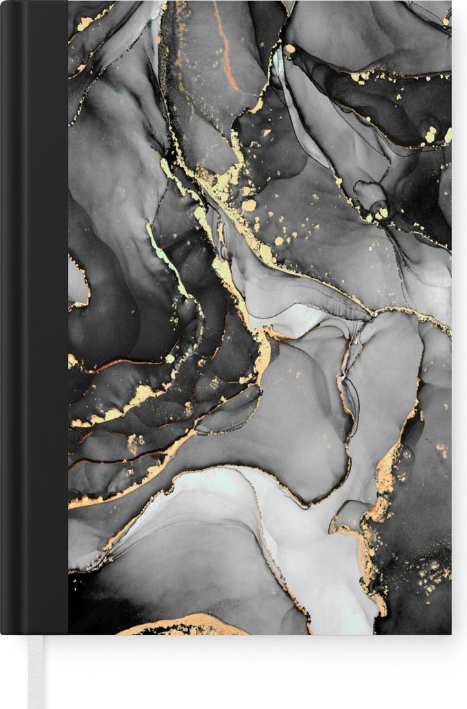 MuchoWow Notizbuch Tagebuch Haushaltsbuch Notebook A5 Marmor - Schwarz - Gold - Grau - Notizblock - Notizheft - Notebook - Schreibblock - Papier
