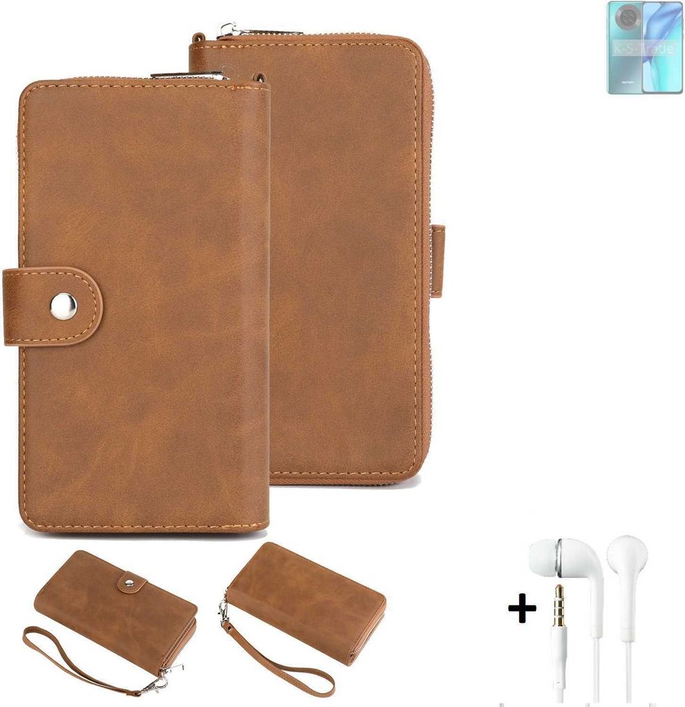 K-S-Trade Handy Schutz Hülle kompatibel mit Hafury K30 Pro + Kopfhörer Portemonnee Tasche Wallet-Case Bookstyle-Etui braun (1x)