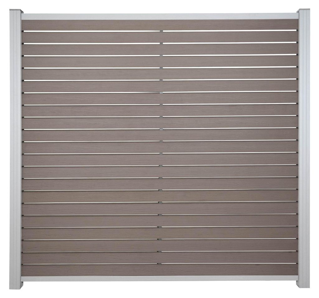 Ligna Gard Rhombus WPC Zaun Texel Holzstruktur ca. 180 x 180 cm Sichtschutz Steckzaun Schokobraun Holzstruktur Aluminium Silber Ohne Pfosten