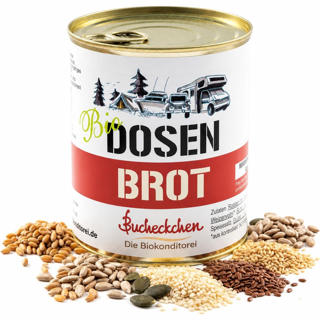 Dosenbrot Siebenkornbrot 6x400g Vegan Brot 5 Jahre haltbar Produktbild  KI-generiertes Bild