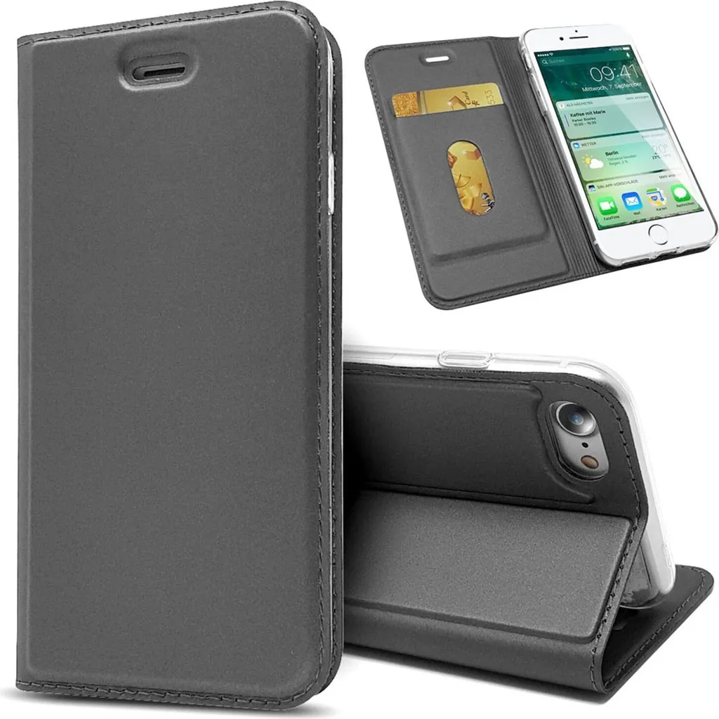 Custodia Flip iPhone SE NALIA | Compagna di Viaggio in Pelle Nera