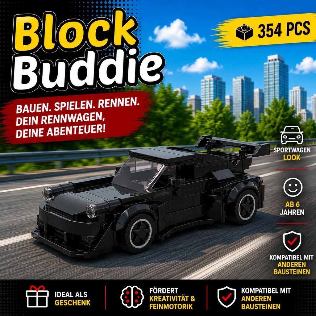 BlockBuddie Porsche GT3 RS Rennwagen MOC Auto Bauset Geschenk Erwachsene Klemmbausteine