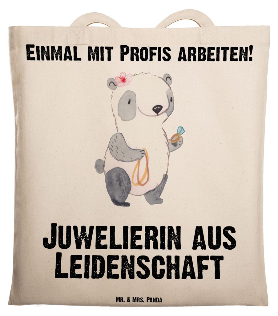 Mr. & Mrs. Panda Schultasche Juwelierin Leidenschaft - Transparent - Geschenk, Eröffnung, Tote Bag, Schmuckgeschäft, Shopping Tasche, Jutebeutel,...