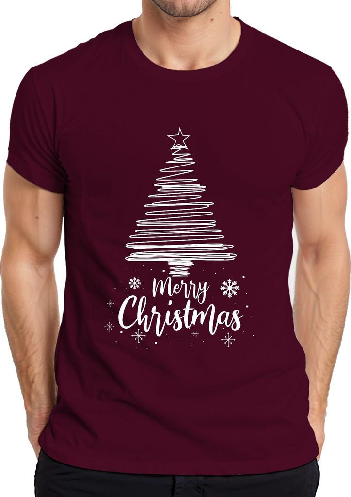 Merry Christmas Weihnachtsbaum Sketch - Weihnachten Weihnachtsgeschenk Christmas Herren T-Shirt, Burgundy, S