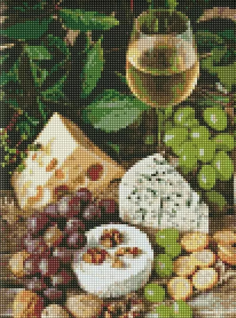 Diamant Mosaik - Weißwein mit Käse 30x40cm