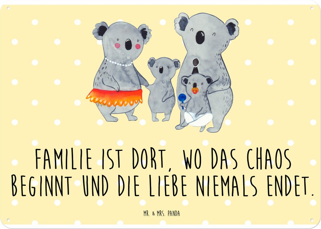 Mr. & Mrs. Panda tafel Koala Familie DIN A4 - Gelb Pastell - Geschenk, Kinder, Muttertag, Wandbild, Mama, Blechtafel, Türschild, Papa, Schild, Met...