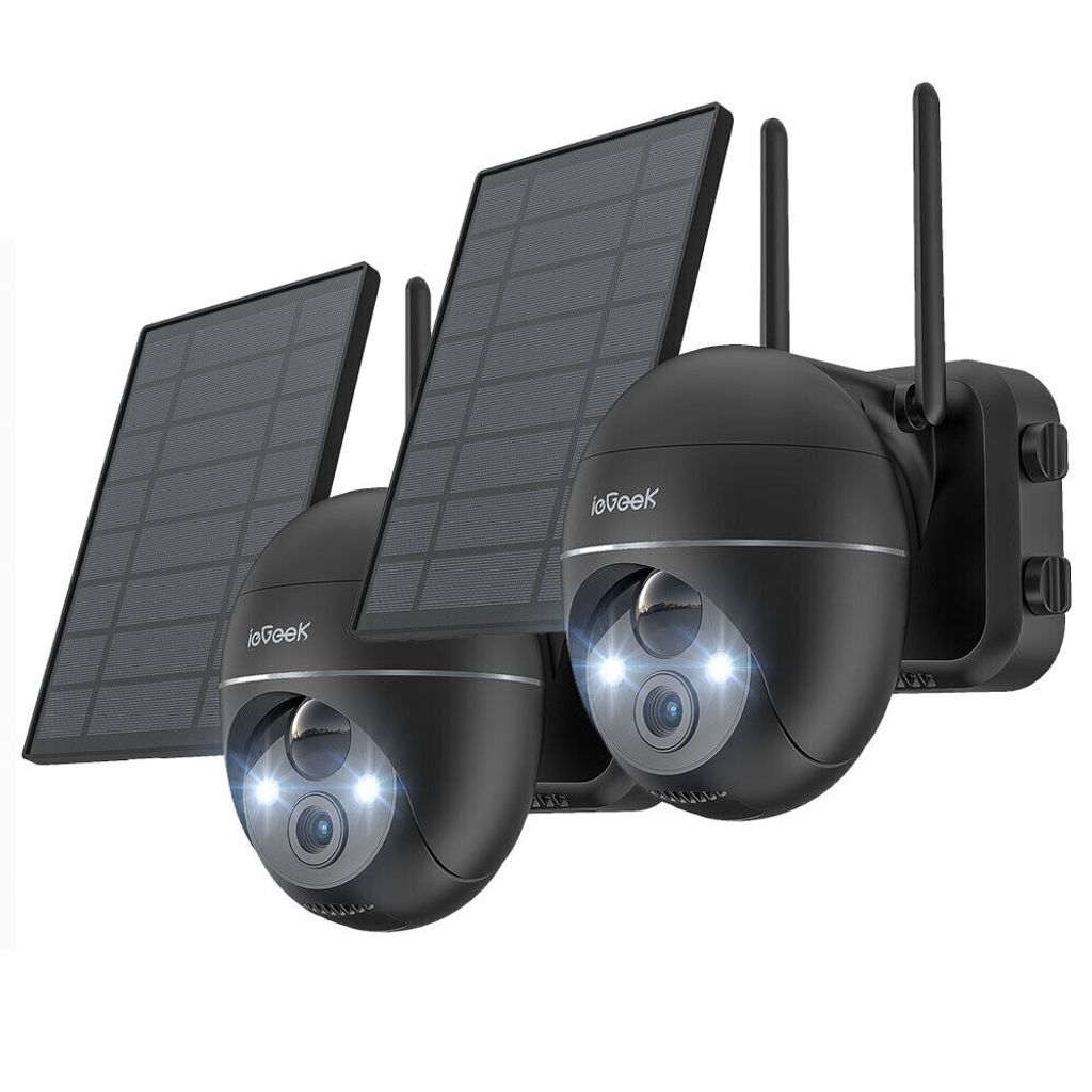 ieGeek 3MP Überwachungskamera Aussen Akku Kabellos PTZ WLAN IP Kamera mit Solarpanel, Farbige Nachtsicht, 2-Wege-Audio, 2 Stk.