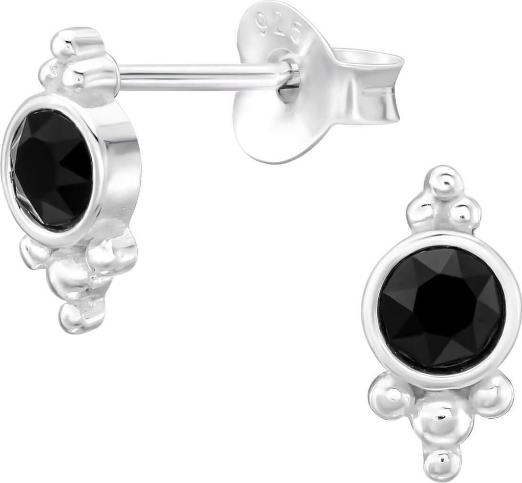 Ohrringe Ohrstecker 925 Sterling Silber Antikes Motiv mit Kristall in schwarz