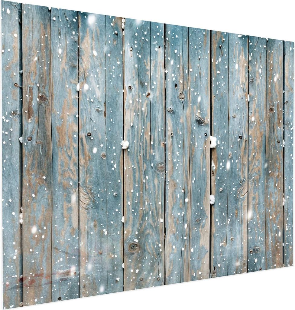 Glasbild 100x80cm in XXL für Wohnzimmer, Schlafzimmer Motiv Holz mit Schnee