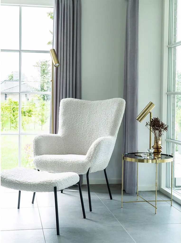 Fauteuil de lecture Glasgow blanc imitation peau de mouton chic - 7