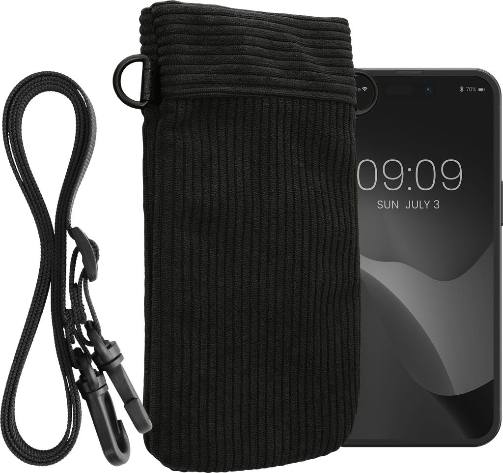 kwmobile Necklace Case für XXL - 7" Handyhülle - Cord Hülle mit Band - Handytasche - 17,8 x 8,5 cm Innenmaße - Schutzhülle in Schwarz