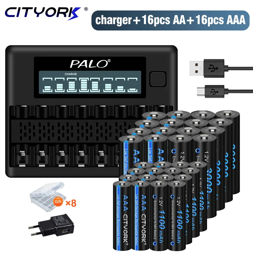 Chargeur de piles à écran LCD 8 slots et pack de 32 batteries AA AAA - 2